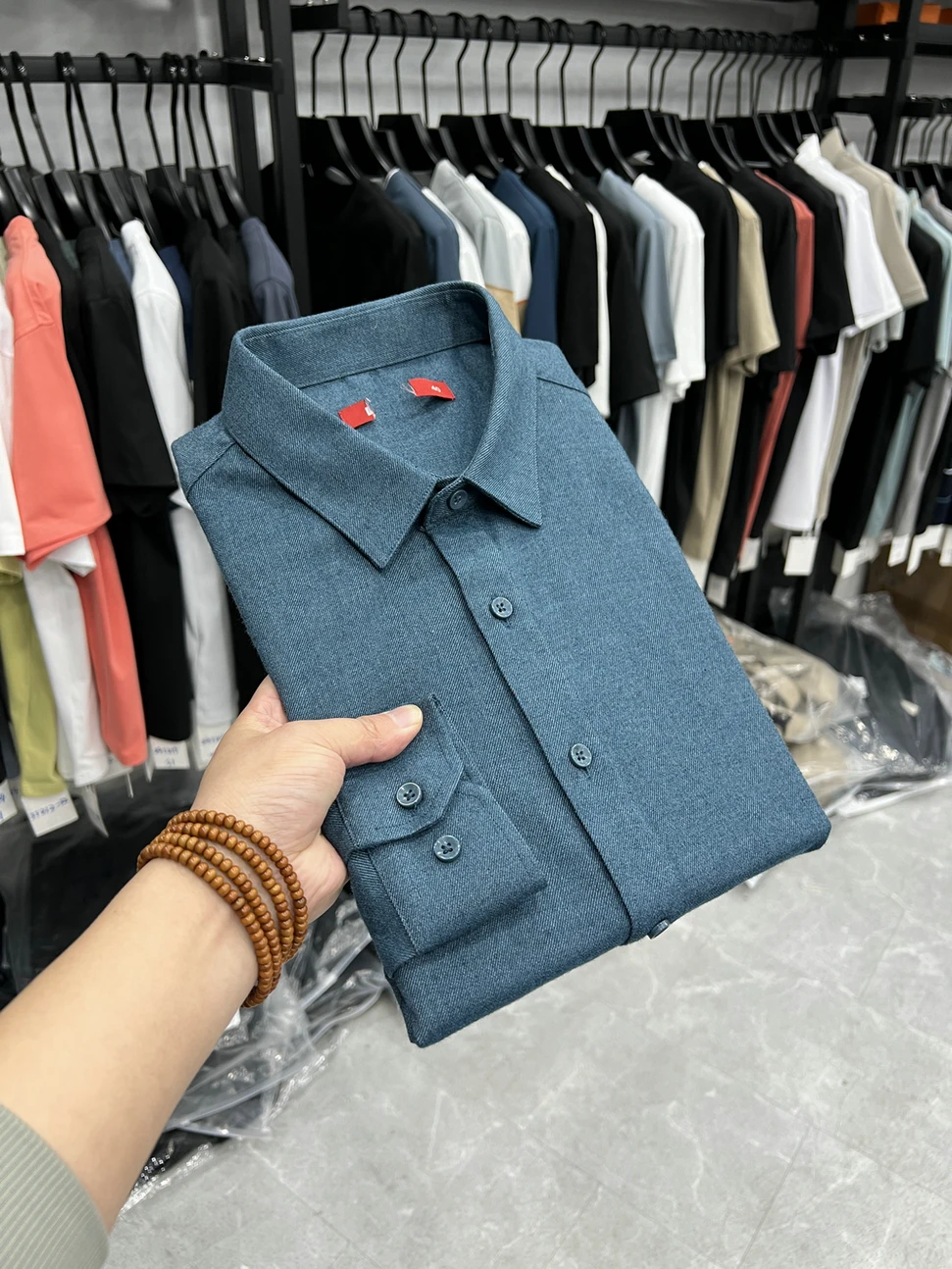 

Long Sve Men's irt Stand Fit Casual Sle Warmth Polyester Viscose Acrylic Fiber Dervo Embroidery Chinese Production