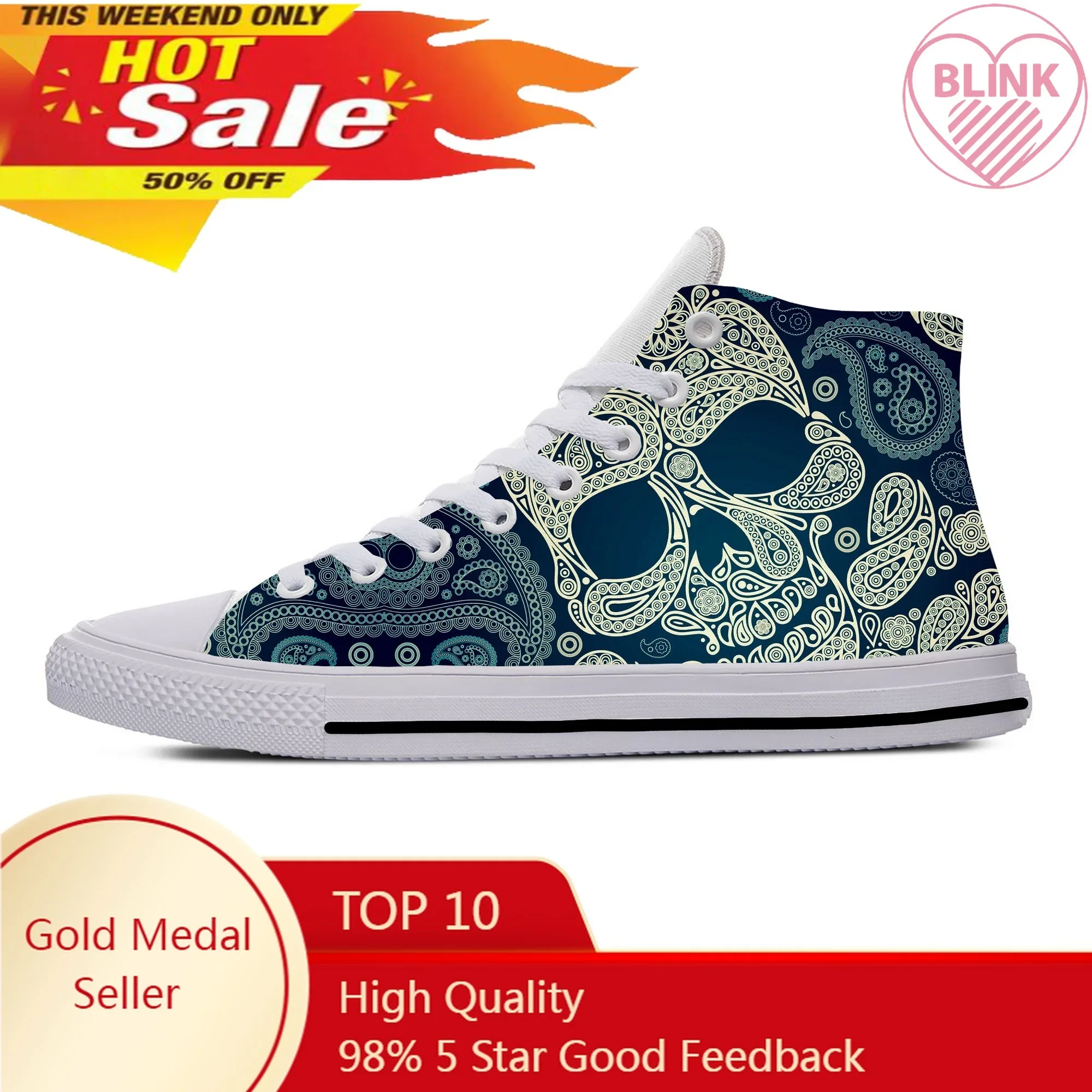 

Hot SKull PAisley Gothic Goth Horror Punk Fashion Casual Cloth Shoes High Top Lightweight Breathable 3D Print Men Women Sneakers