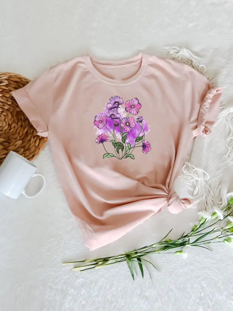 

Clothing T-shirts Women Short Sleeve Fashion Summer Watercolor Floral Trend 90s Graphic Tee Print Cartoon Shirt Female T Top