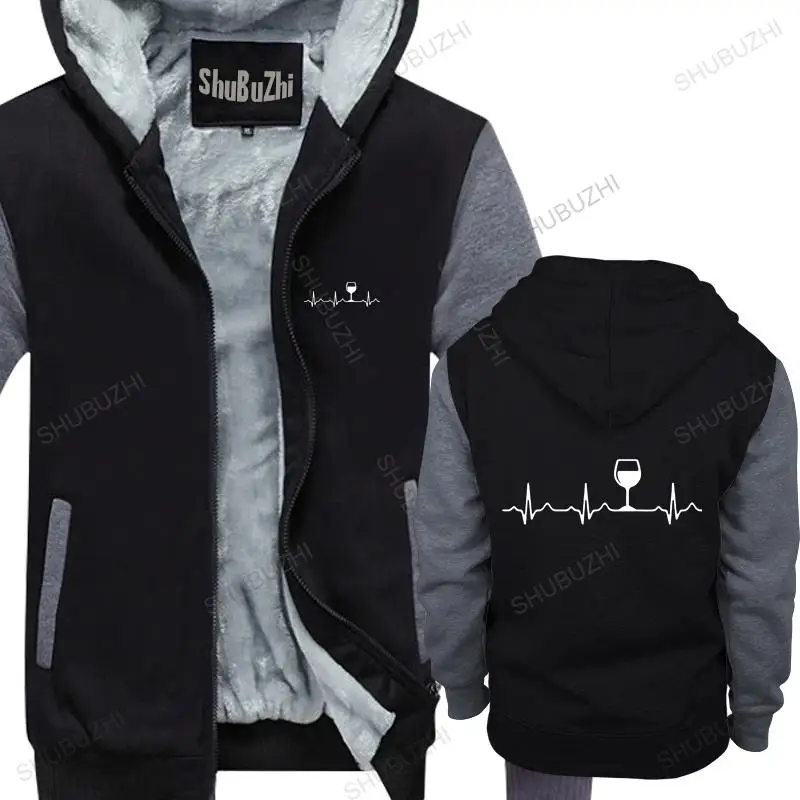 

Man black zipper thick hoodies Wine Heartbeat Funny unisex Outwear men hoody