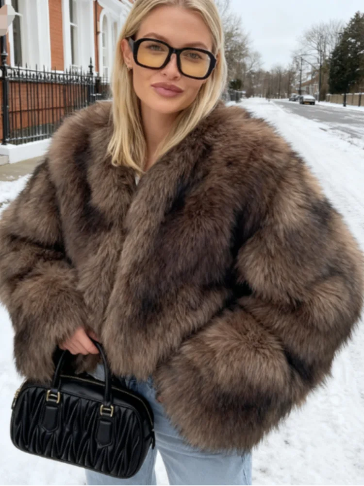 Luxe court Faux vison manteau hiver marron fausse fourrure manteau femme vêtements ample moelleux fausse fourrure veste femme fourrure manteaux hauts