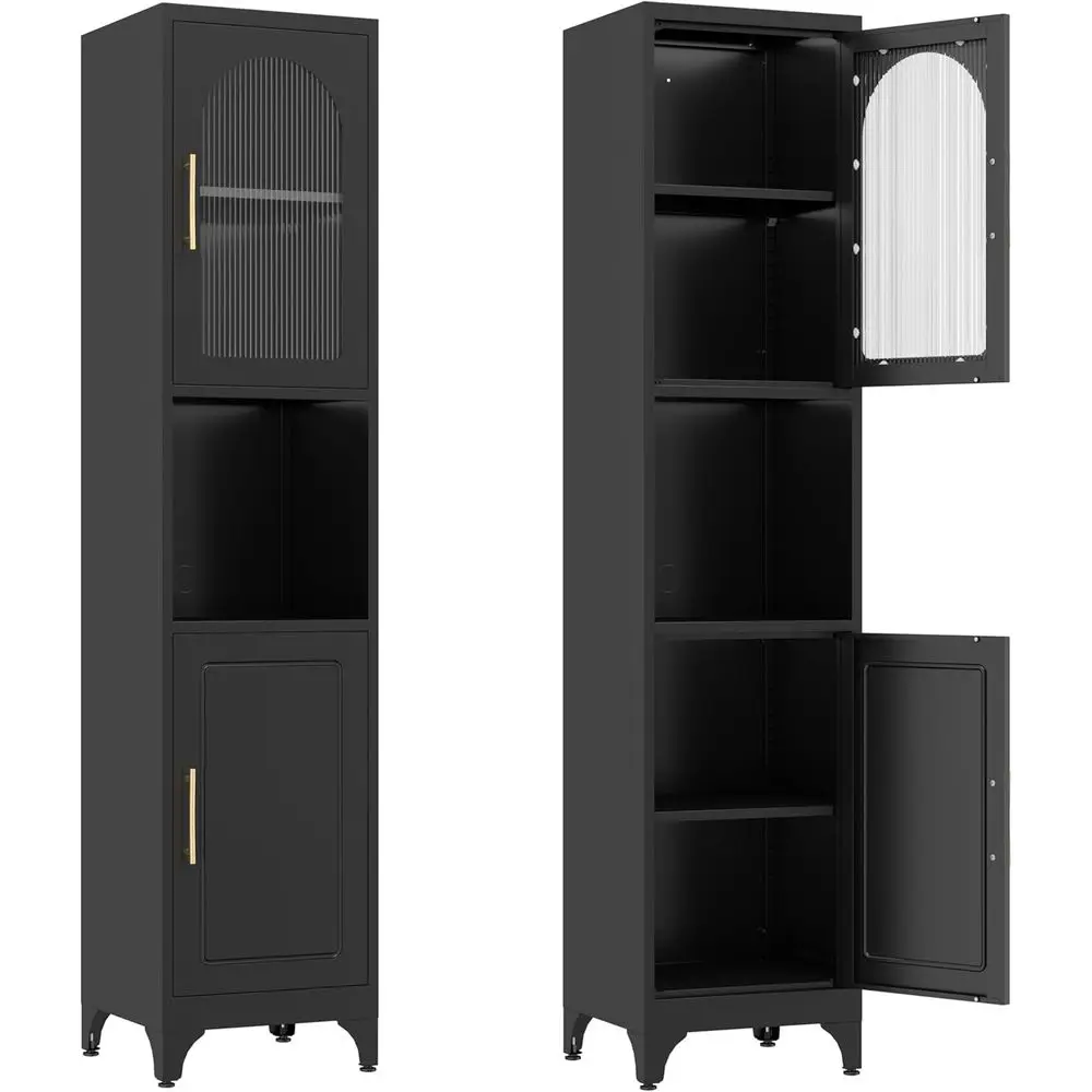 

75 Inch Tall Black Narrow Bathroom Storage Cabinet with 2 Doors and Adjustable Shelves, Suitable for Kitchen, Living Room, and E