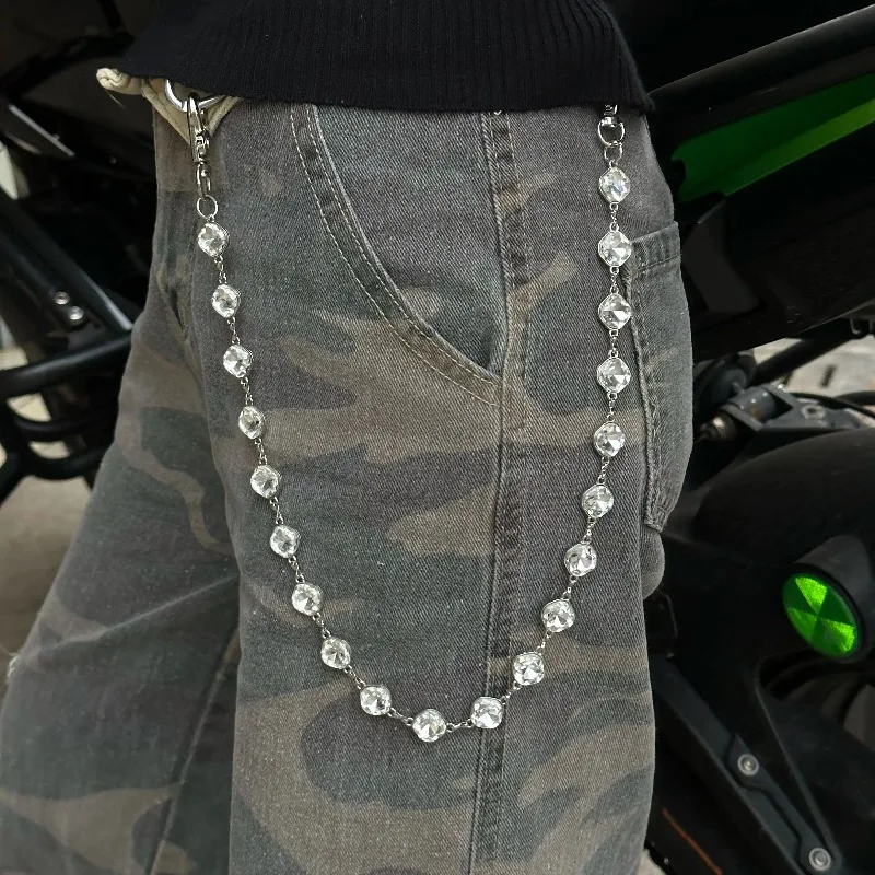 New Colorful Punk Hip-hop Style Crystal Pants Chain, Unisex, Multi-colored Rhinestone Waist Chain, Jeans Accessory Bag Chains