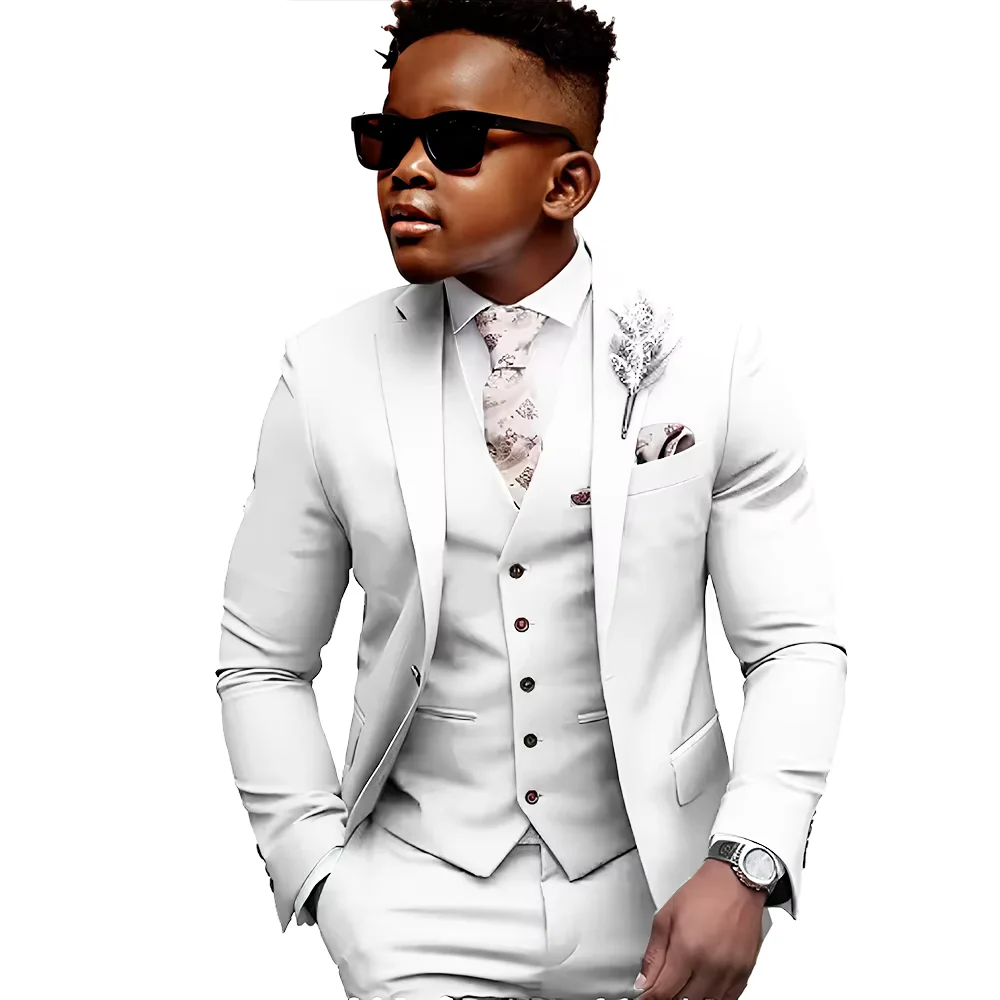 Boys Suits Jacket Vest Pants 3 Piece Set Formal Wedding Tuxedo Fashion Clothes for Kids Notch Lapel Blazer Elegant Child Clothes
