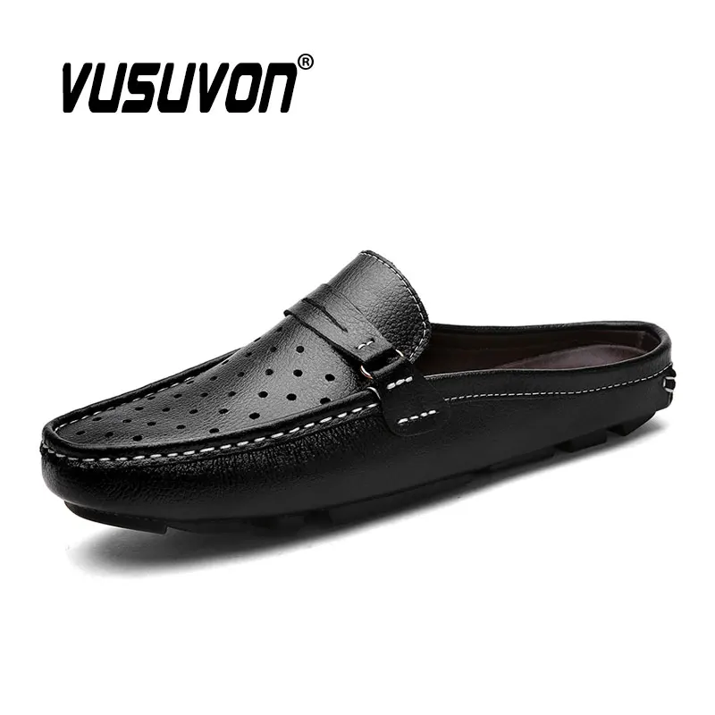 

Summer Men Shoes Casual Brand Penny Loafers Genuine Leather Half Slipper Breathable Slip on Lazy Driving Moccasins 2022 Fashion