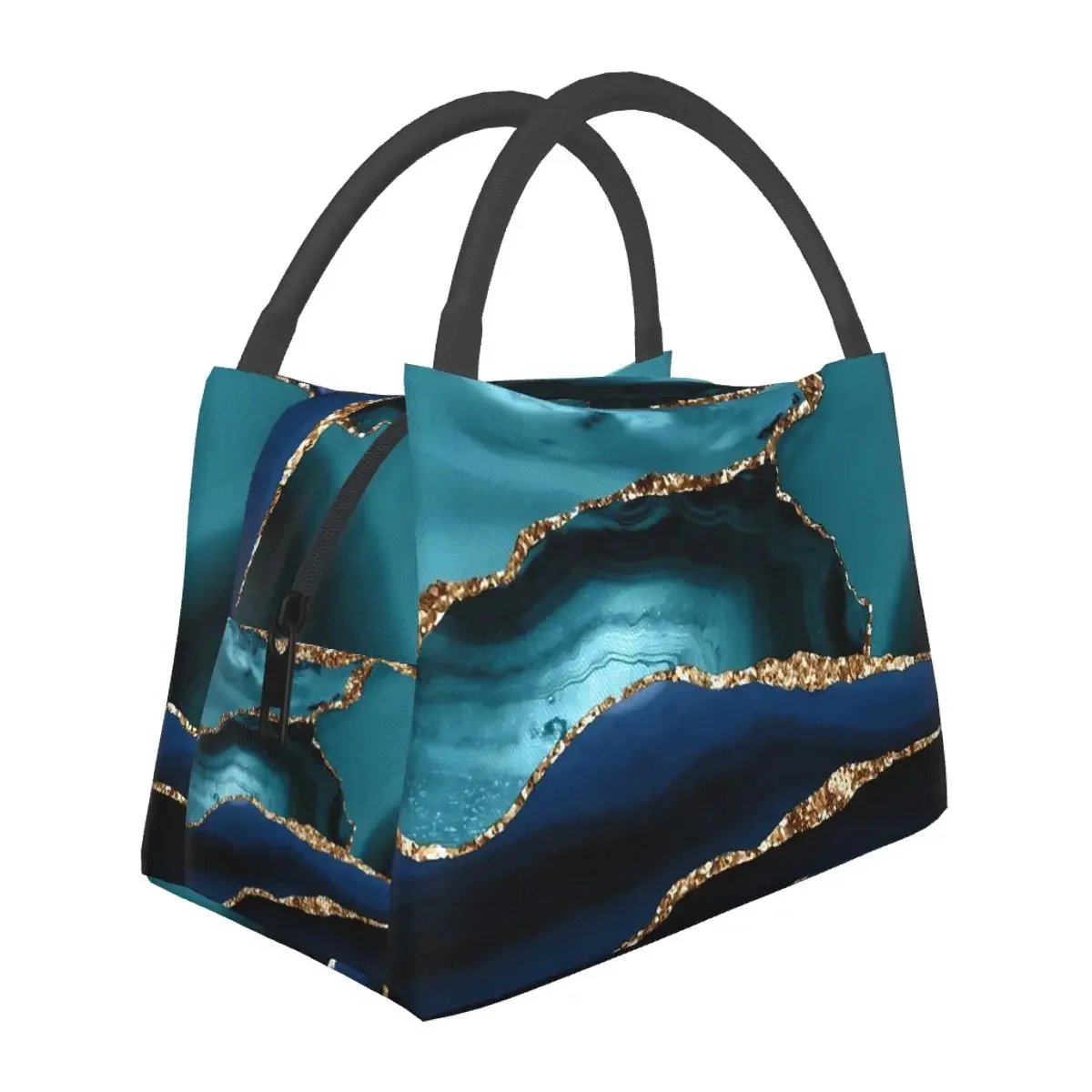 Blue Marble Lunch Bag Abstract Liquid Vintage Lunch Box Travel Portable Insulated Thermal Tote Handbags Custom Cooler Bag