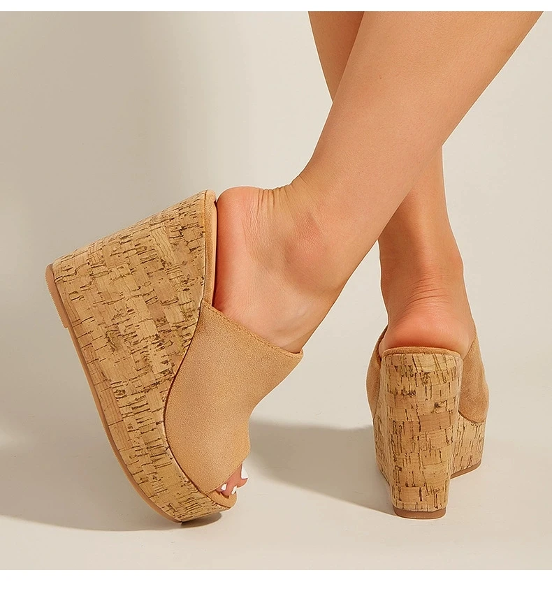 

Водонепроницаемые повседневные тапочки на очень высоком каблуке с тканой веревкой на платформе Thi Bot для женщин, сексуальные шлепанцы из искусственной кожи с внутренним материалом