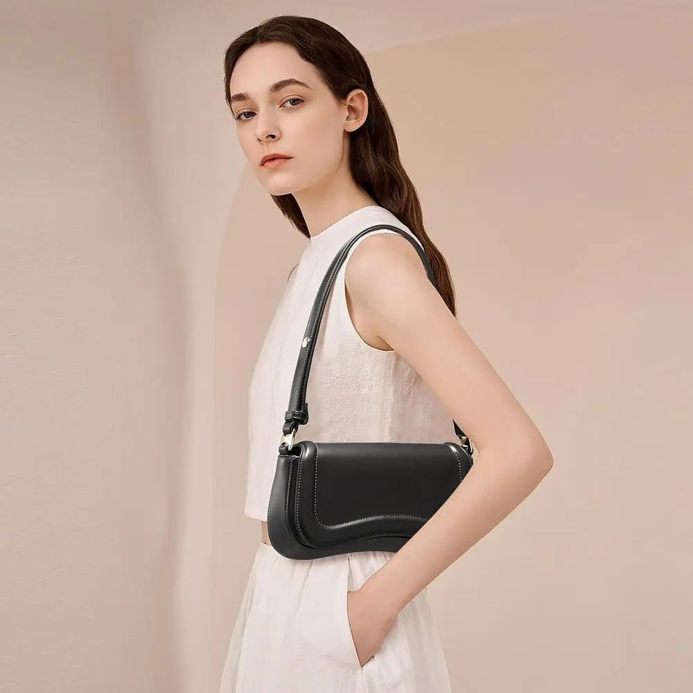 حقيبة كتف جلدية - حزام رفيع قابل للتعديل، تصميم أنيق بسيط، أنيق ومتعدد الاستخدامات لملابس اليومية غير الرسمية والأزياء