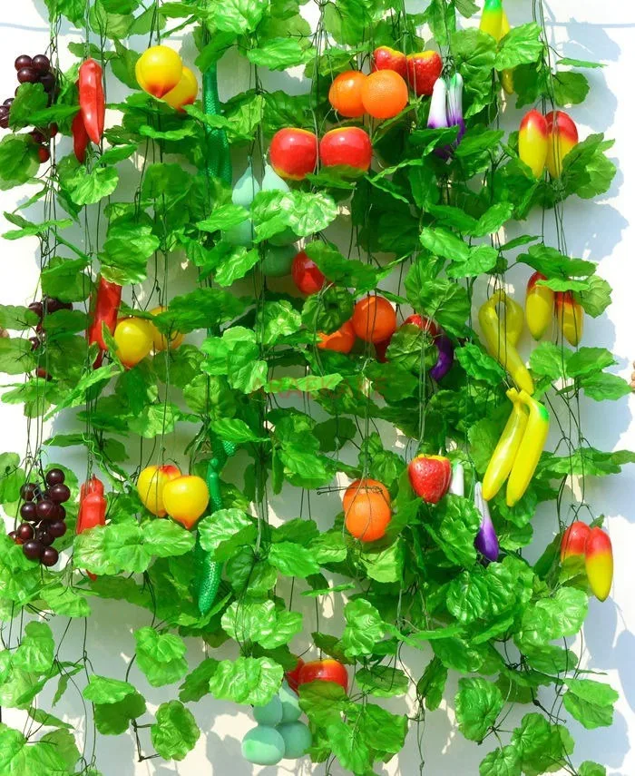 1set Simulated Fruit Vine, Fake Flowers, Grape Leaves, Ceiling Pendant, Decorative Flower, Flower Pulling, Apple view 6