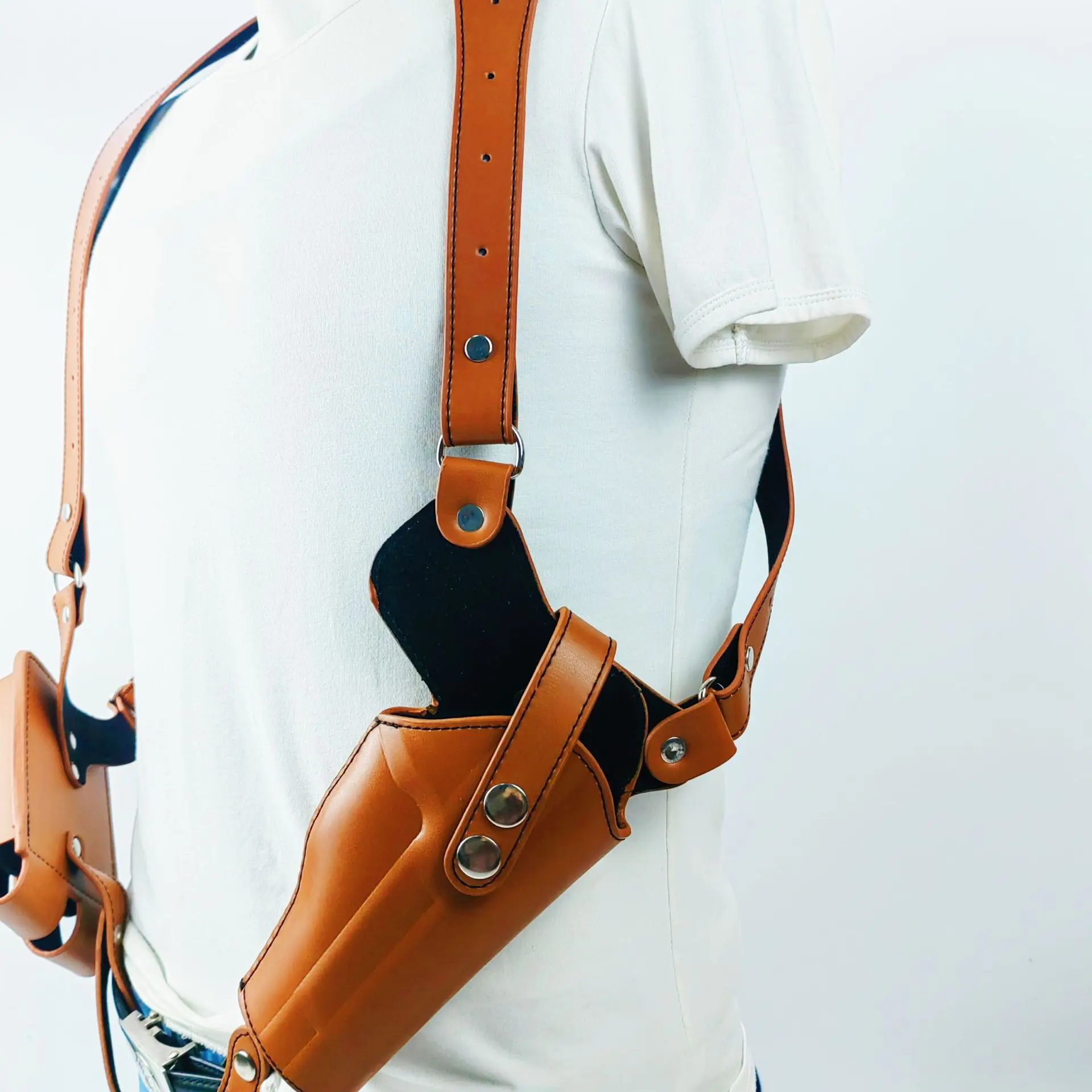 Concealed Tactical Hunting Underarm Holster PU Leather Gun 1911 Glock 17 19 31 Holster with Double Magazine Pouch - view 2