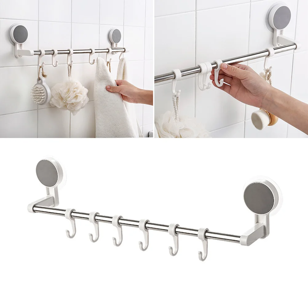 

6 шт., вешалка для полотенец из нержавеющей стали, крючки, кухонная подвесная полка, бесследное настенное крепление, без сверления для ванной комнаты, кухни, дома