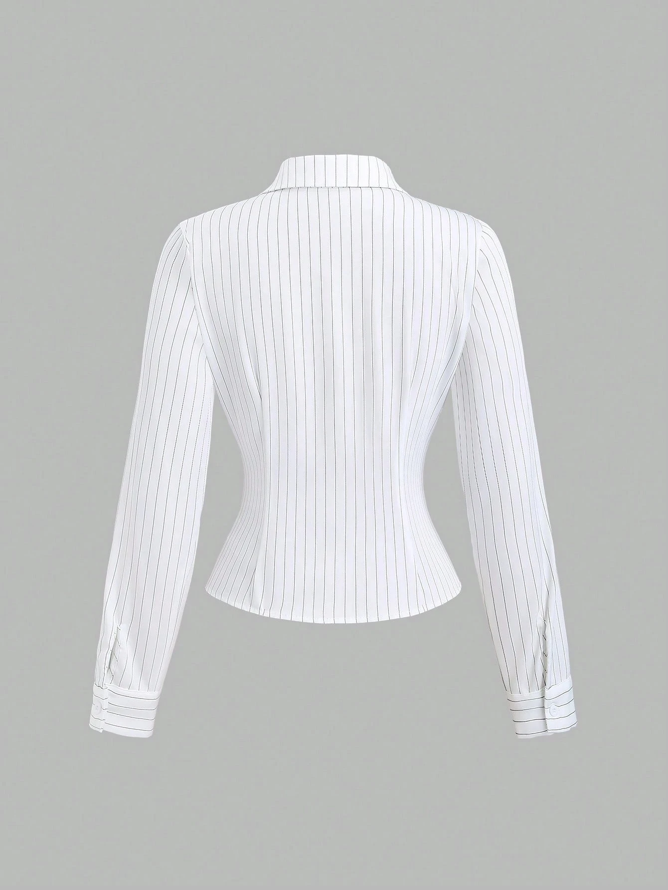 Women's Elegant Textured Button Fitted Waist Striped Long Sleeve Shirt Black Lady Office Single-breasted Crop Shirt Spring/Fall 61 Sa0c8d9c04c014eca87517e25012819090