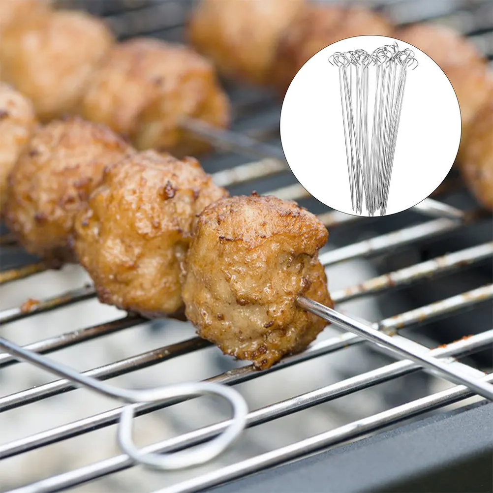 

30Pcs Stainless Steel Skewers Reusable Heavy Duty Grill Skewers for Bbq Kabob Roasting Meat Vegetable Outdoor Use