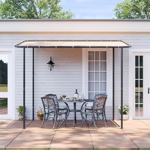 10x6 Lean-to Gazebo,Sloped Roof Pergola Porch Canopy Awning for Patio | Water-resistant & UV-protected canopy. Sloped
