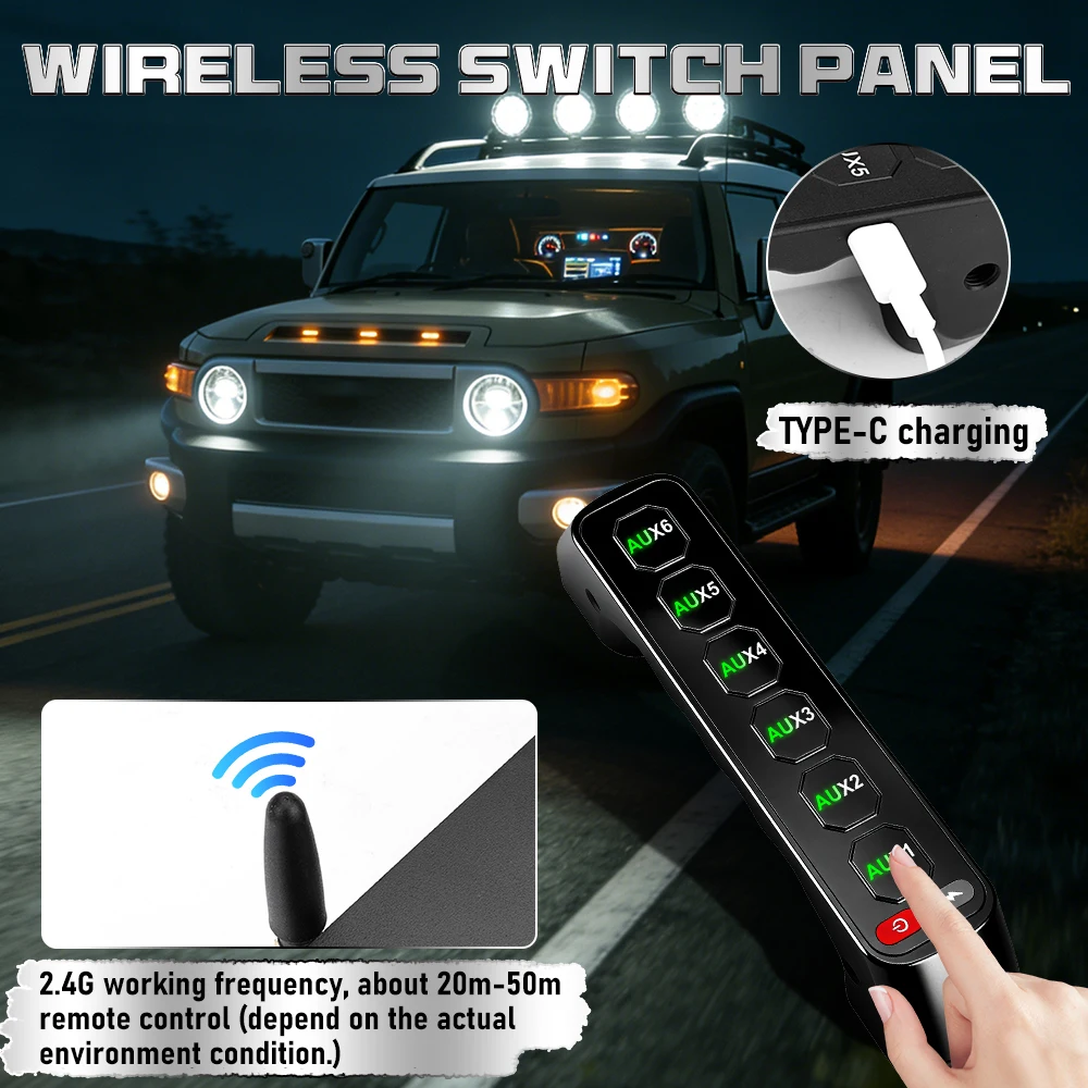 6 Gang Wireless Grab Handle Switch Panel Aux Light Control Switch For Toyota FJ Cruiser 2007-2021
