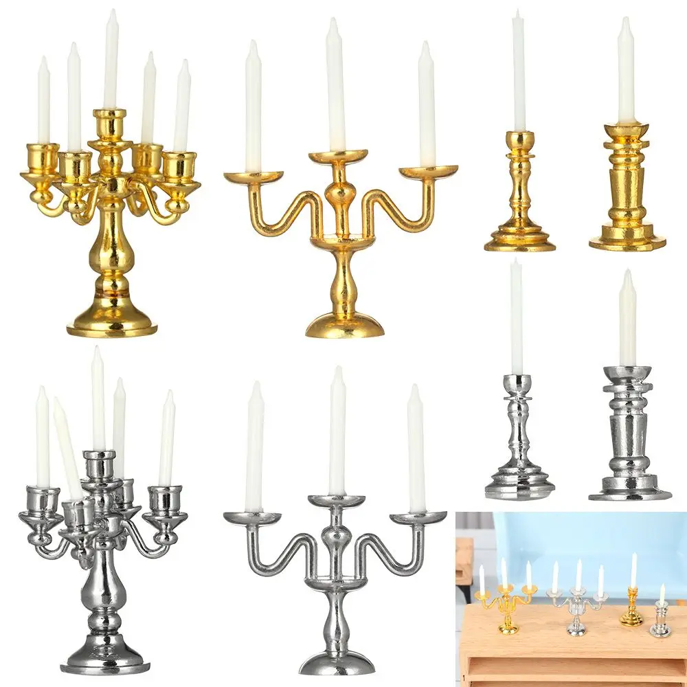 1:12 Scale Playing House Photo Props Miniature Candlestick  Accessories Dollhouse Candle Holder Mini Desktop Ornament