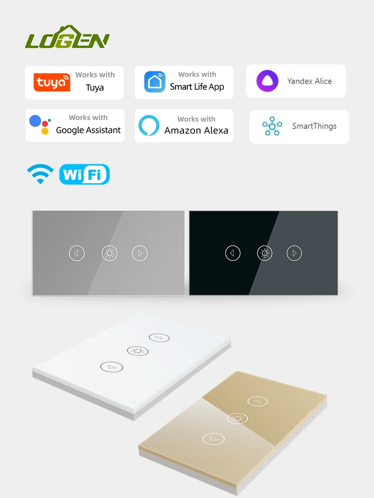 LOGEN Smart Dimmer Switch WiFi Touch Dimming Wall Control Remote US Standard Work With Tuya Smart life Alexa Google Home