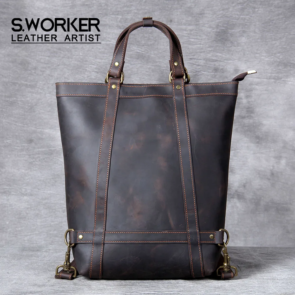 S.WORKER Vintage Echtleder-Rucksack Laptop-Tasche Lässige Crazy-Horse-Leder-Schultasche Outdoor-Reise-Weekender-Tasche – Detail 2