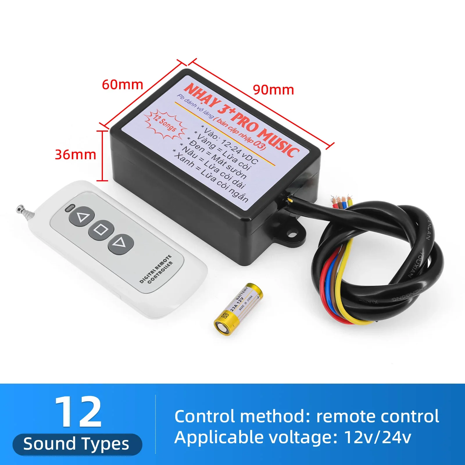 Contrôleur Klaxon Électronique Musical 12-24V - Effets Sonores Volume Réglable Voiture Camion