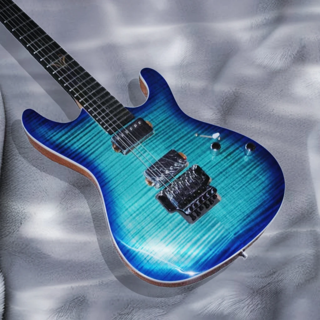 High quality blue six-string electric guitar Water Ripple