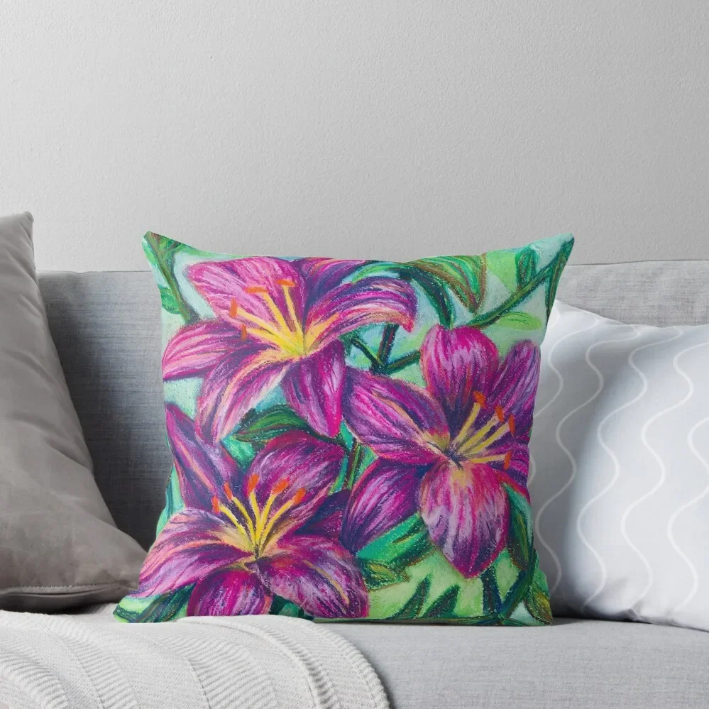 

Purple Lilies Throw Pillow Custom Cushion Embroidered Cushion Cover Pillow