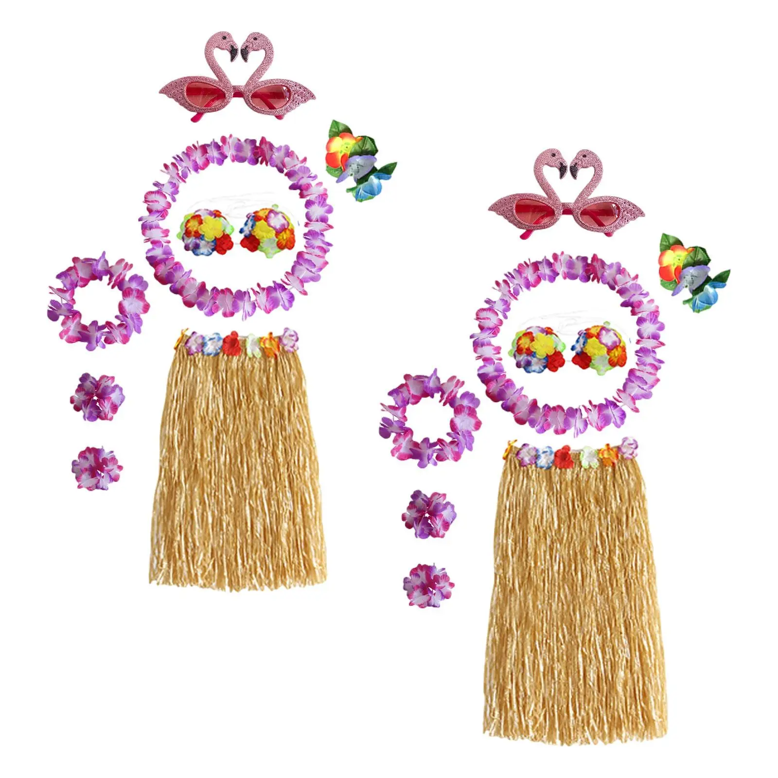 Zestaw kostiumu tancerki hawajskiej ze spódnicą z trawy na festiwal, bal przebierańców, plażę