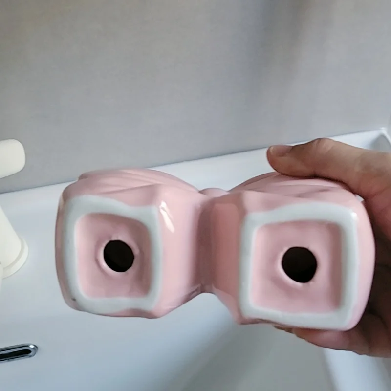 حامل سيراميك بعقدة على شكل فيونكة، حامل فرشاة الأسنان الكهربائية، رف معجون الأسنان لحوض غسيل الحمام، حامل تخزين #4