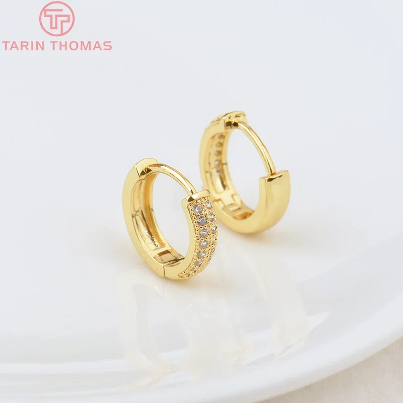 (2072)4 Stück 14mm 18 Karat Gold Messing mit Zirkon runden Ohrringen Creolen hochwertige DIY Schmuck machen Ergebnisse