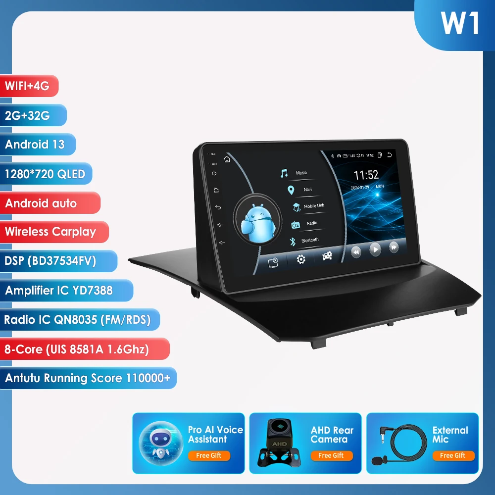 Voor Ford Fiesta Mk7 2009-2017 Draadloze CarPlay voor Apple Android Auto Autoradio GPS RDS WiFi 4G 8Core Multimedia Stereo 2din SWC