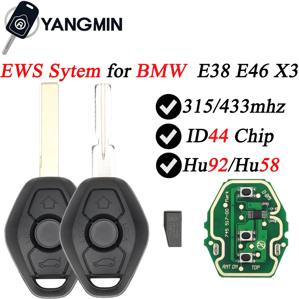

YANGMIN EWS Sytem ID44 Chip Remote Car Key For BMW E38 E46 X3 X5 Z3 Z4 1/3/5/7 Series 315/433MHz Keyless With Battery For BMW
