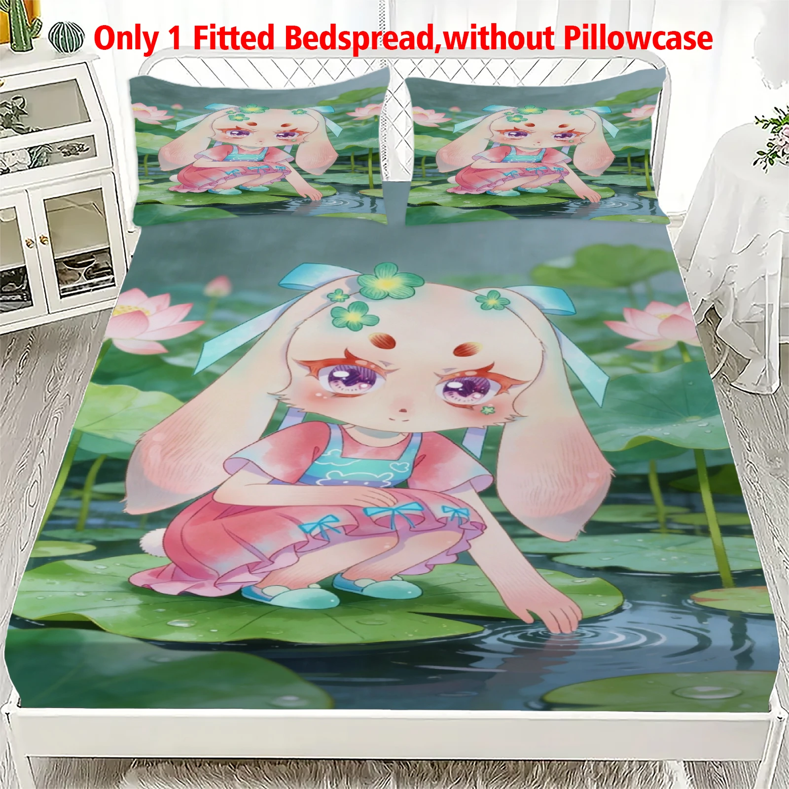 3pcs Fitted Sheet Set Soft Fluff Town Lulu-Sleepy Bunny Breathable Fitted Sheet Set for Home Decor with 2 Pillowcases For Kids