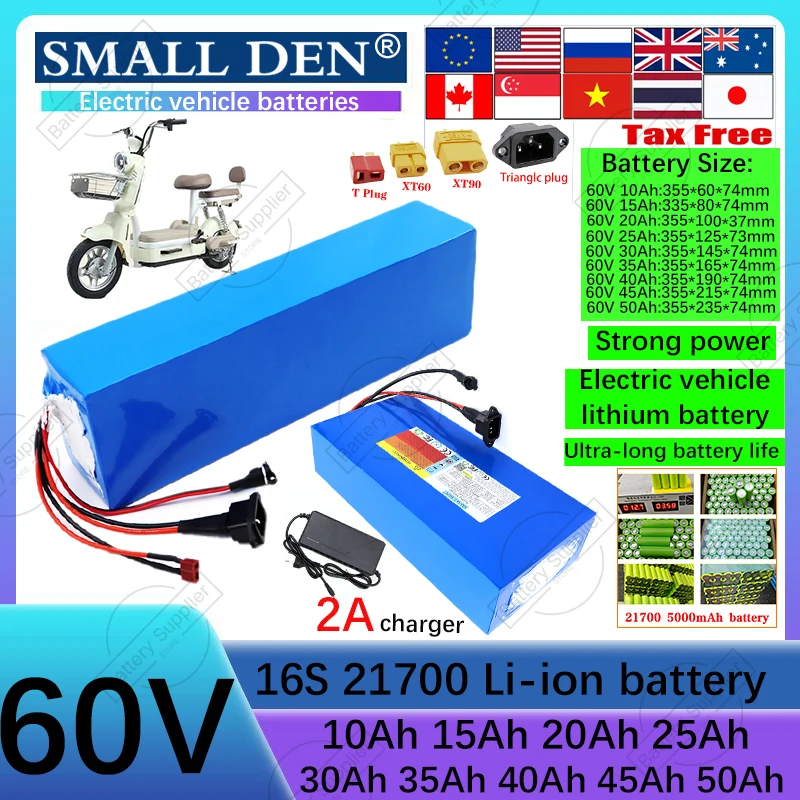 60V 10Ah 15Ah 20Ah 30Ah 45Ah 50Ah21700 Baterai Lithium 3000W Daya Tinggi dengan BMS Cocok untuk Berbagai Peralatan Listrik + 2Acharger