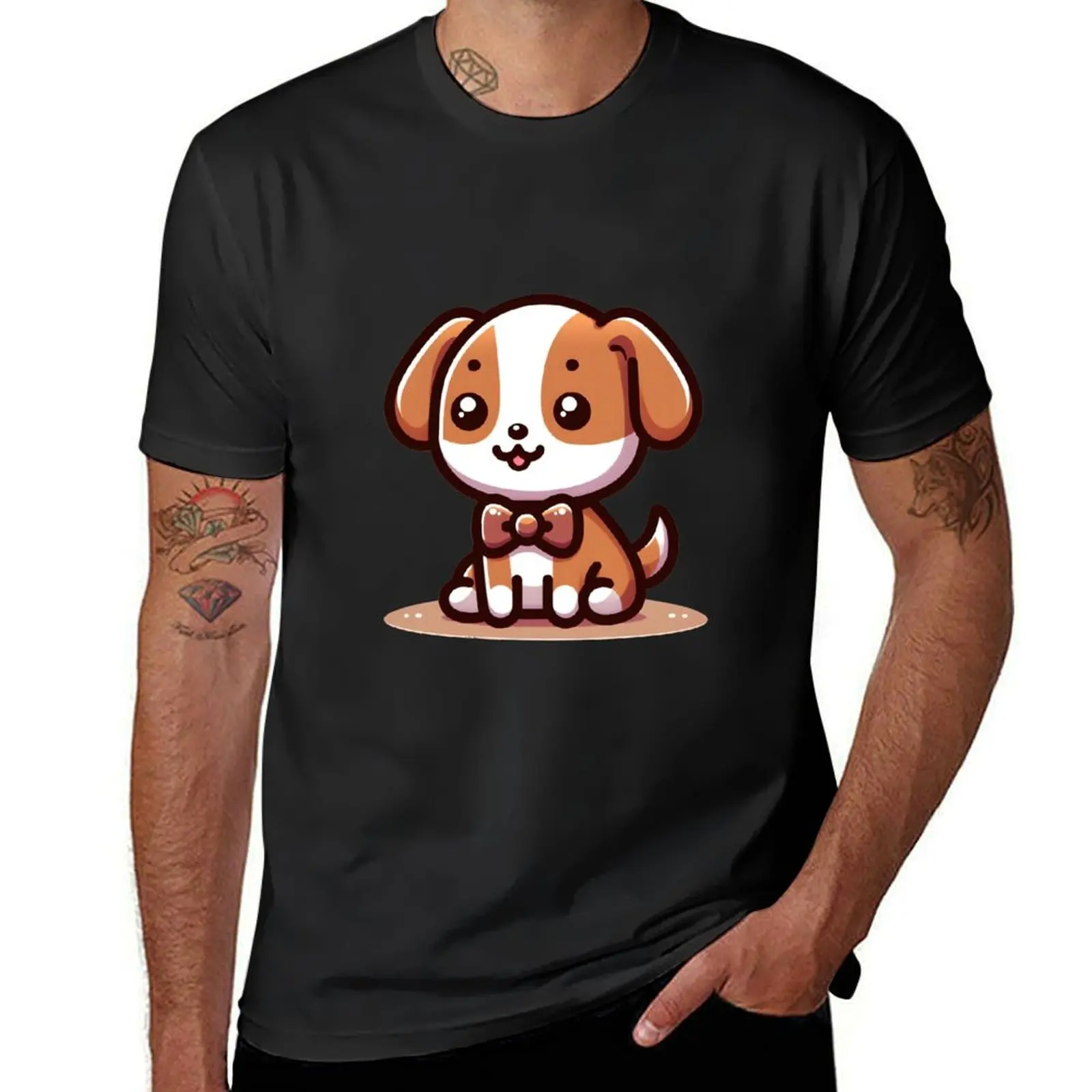 Kawaii Dog With Bow Tie T-Shirt summer top Short sleeve tee shirts graphic tees tees t shirt men