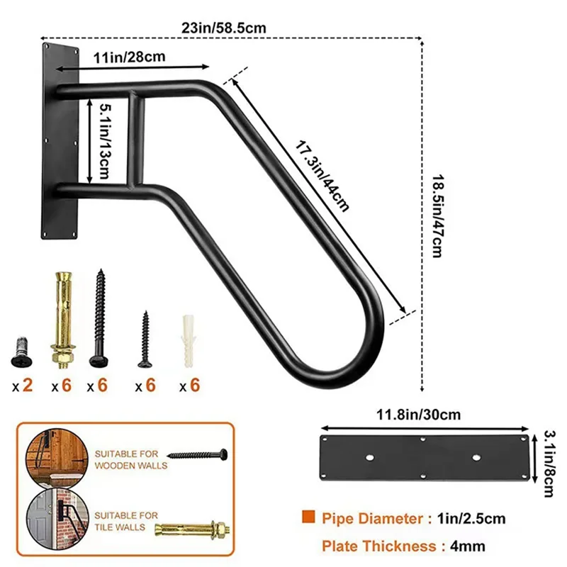 A53I Handrails for Outdoor Steps Stair Railing , 1 to 3 Steps Stairs Wall Mounted for the Elderly, Disabled, Pregnant Women