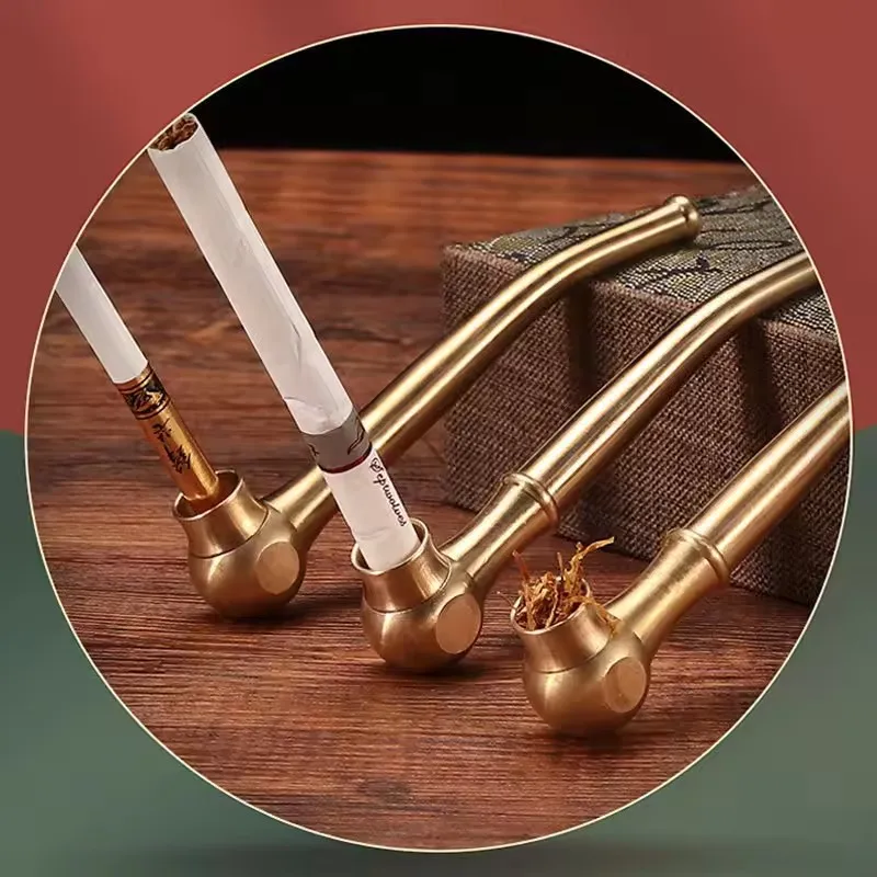 2026 New Bronze Three-Purpose Pipe, Thick, Thin, Filter-Type Tobacco Pipe, Portable, Detachable Metal Stem, Old-Fashioned Pipes view 3