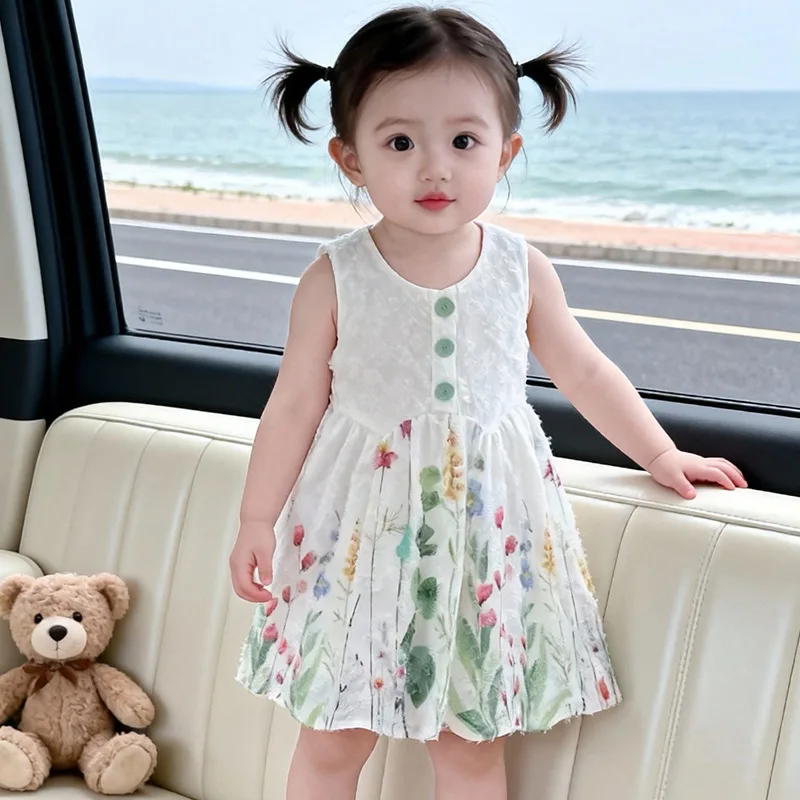 

Summer Girls' Floral Dress 2026 Korean Version Baby Girl Fashionable Printed Beautiful and Comfortable Kids Dress