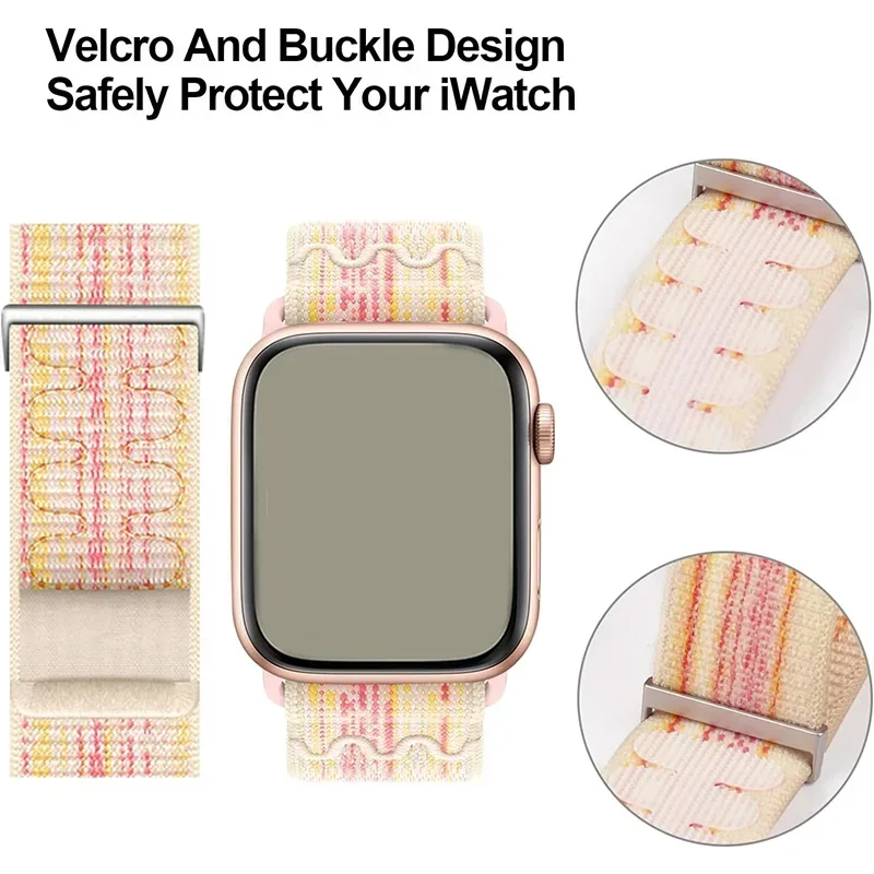 Bracelet en nylon pour Apple Watch Series 10, 9, 8/7, 40mm, 41mm, 44mm, 45mm, 49mm, Ultra, 2 Loop Strap, iWatch Series 6, 5, 4, SE, 42mm, 46mm Band
