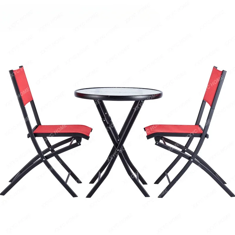 

Outdoor Desk-Chair Set Three-Piece Set Courtyard Leisure Folding Household Iron Portable Outdoor Balcony Table and Chair