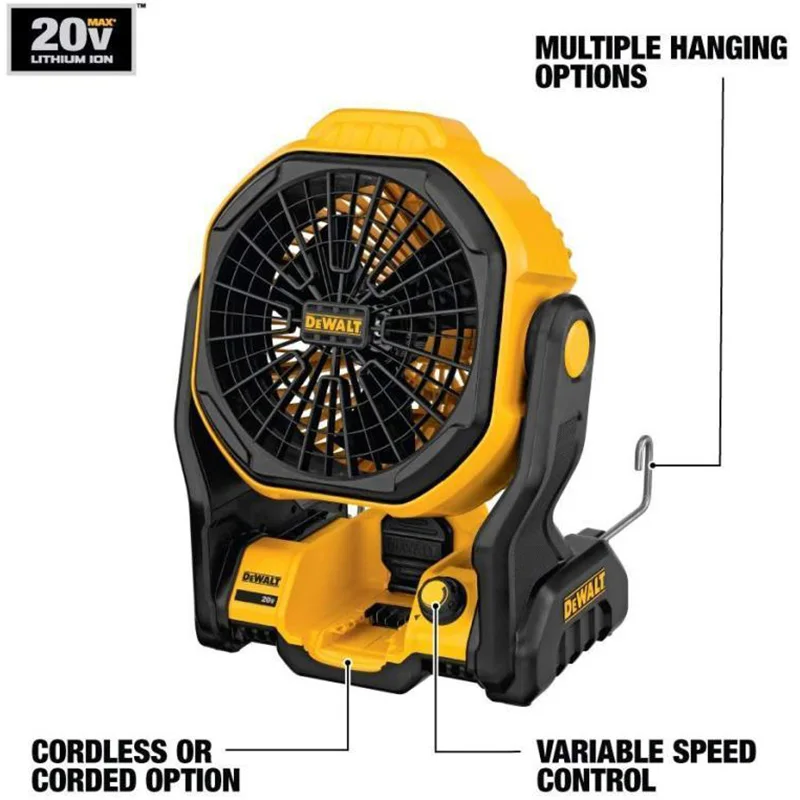 DEWALT DCE512 20V Max Adjustable Wind Speed Rechargeable Portable Fan 650CFM IP54 Hangable Hair Dryer Power Tools