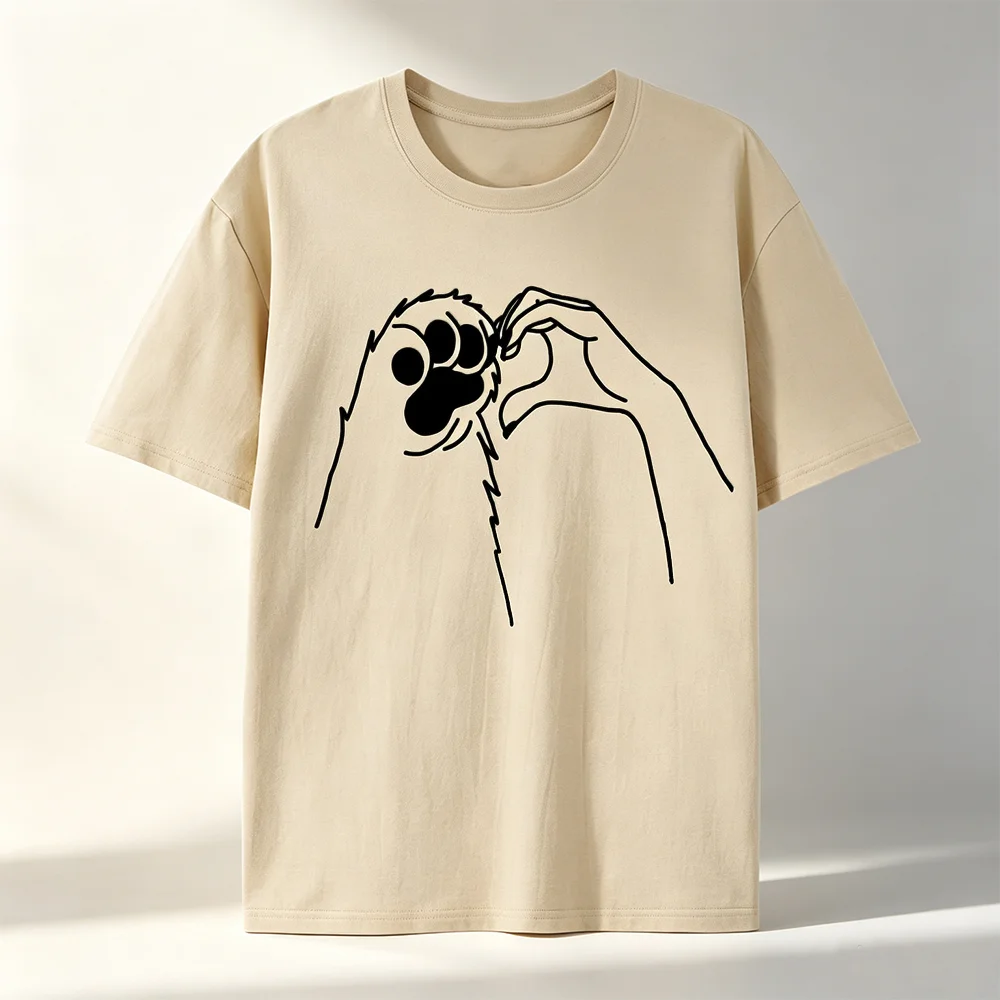 Dog Paw Heart Graphic T‑Shirt Cute Pet Lover Short Sleeve O‑Neck Casual Tee Top Gift For Dog Mom Pet Owner Daily Wear