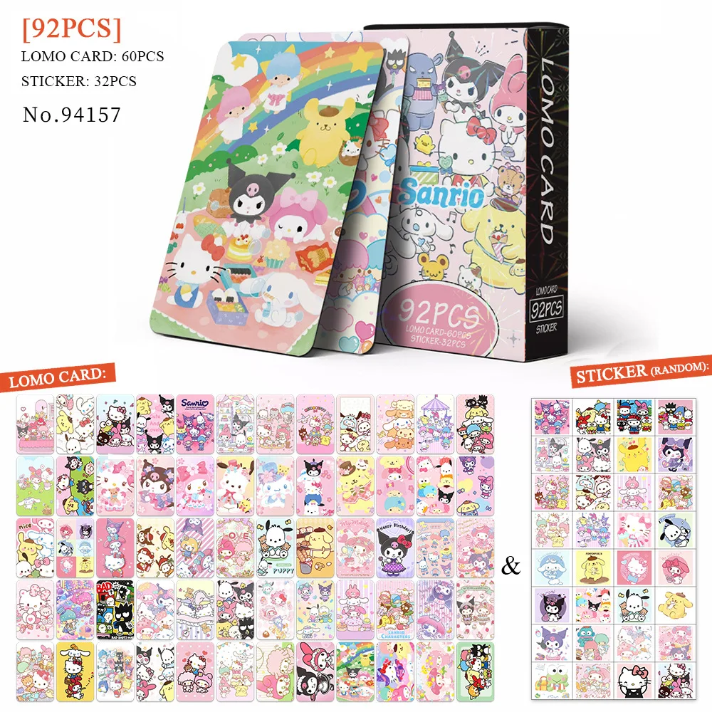 

92 шт./компл., серия Sanrio, высококачественные фотокарточки Hello Kitty Kuromi Pochacco My Melody Lomo, фотокарточки с HD-печатью, милые наклейки, подарки