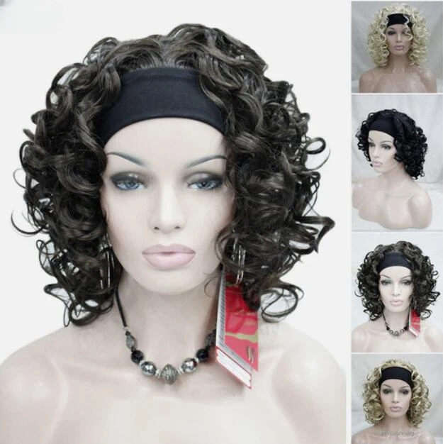 Women Spiral Curls Fluffy 3/4 Half Full Wig Headband Natural Hair Cosplay