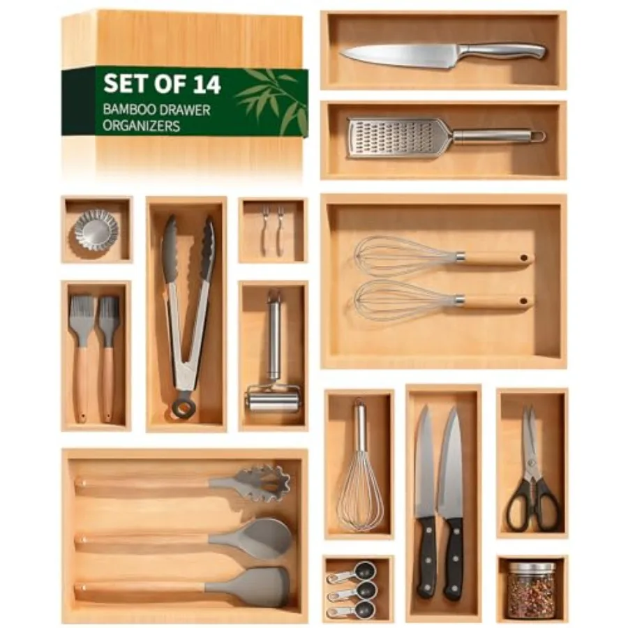 

Bamboo Drawer Organizer for Kitchen Multi-purpose Storage Dividers for Kitchen Office Jewelry Cosmetics Wooden Drawer Dividers