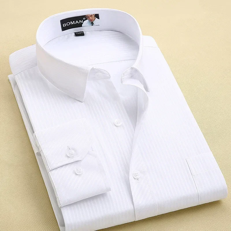 Long Sleeve Shirt for Men Spring Autumn Fashion Designer High Quality Solid Non Iron Slim Fit Business Social Formal Dress Shirt