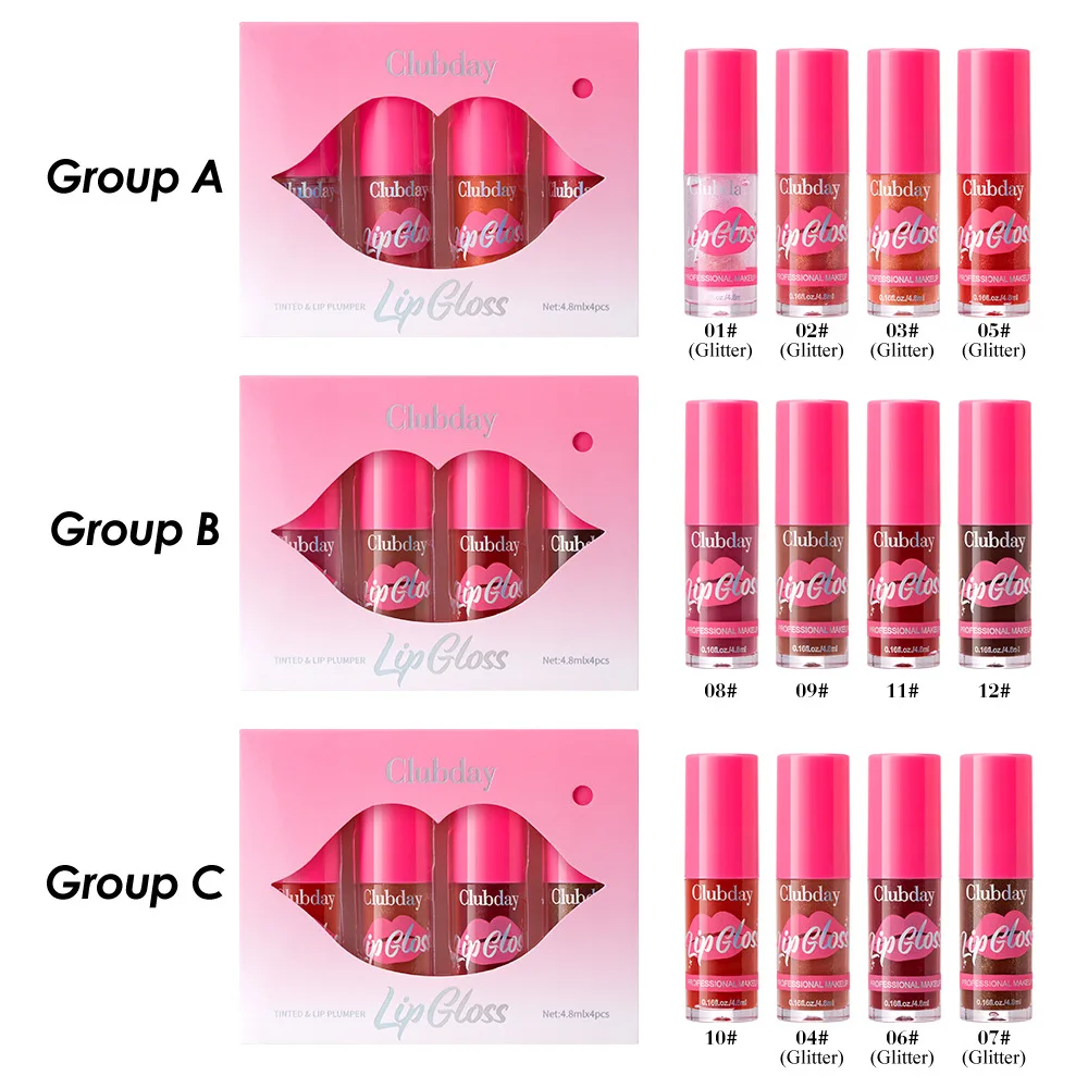 Set di oli per labbra da 4 pezzi Finitura lucida idratante con formula idratante luccicante per kit essenziale per la cura delle labbra da donna a lunga tenuta