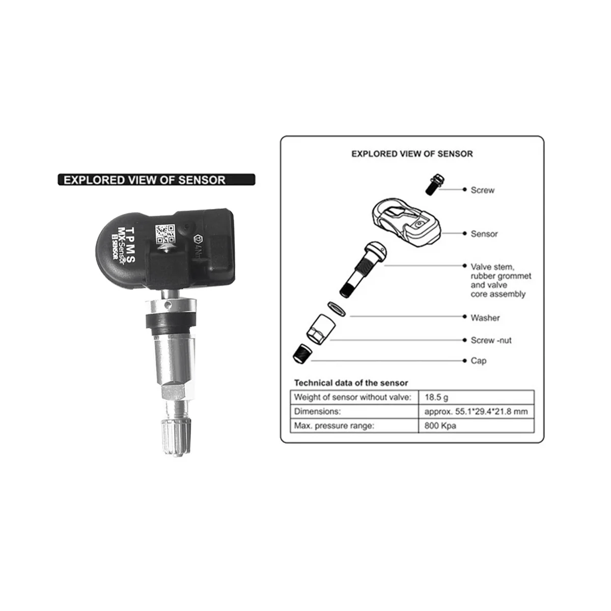 Universal 2 em 1 sistema de monitoramento de pressão do pneu, sensor MX programável, programa de ferramentas TPMS para AUTEL, 315MHz, 433MHz, 1pc