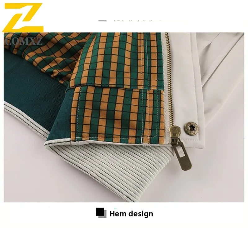 COMXZ Embroidered Stand Collar Jacket Men Trendy Streetwear Handsome Casual Hooded Coat Multi Pocket lightweight windbreaker