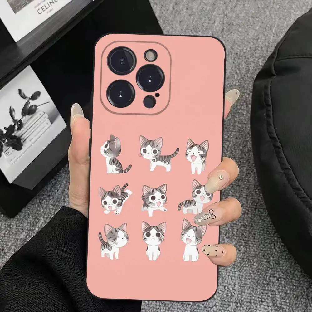 Funda de teléfono Chi Cat Sweet Home para iPhone 17,16,15,14,13,12,11,Plus,Pro Max,XS,XR,SE,Mini,8,7, funda negra de silicona suave