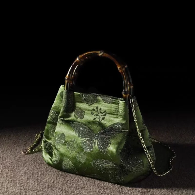 

Fashion Ethnic Style New Chinese Style Women's Bag Green Light Bamboo Autumn And Winter Cheongsam Portable Messenger Shoulder Ha