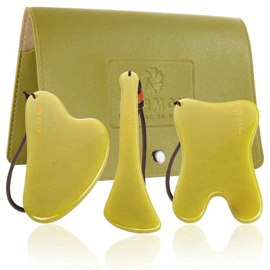 Gua Sha Facial ชุดเครื่องมือสีเขียวหยกหินเครื่องนวดหน้าสําหรับ Sculpting AntiAging Skin Care เครื่องมือ Amethyst Facial Roller สําหรับ